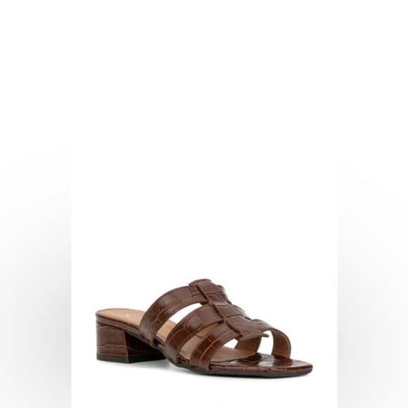 Aquatalia Harla Croco Caged Mule Sandals in Brown - Picture 1 of 9